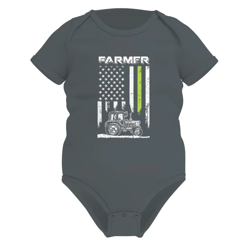 Image of Farmer Tractor Patriotic American Flag - Infant Fine Jersey Bodysuit