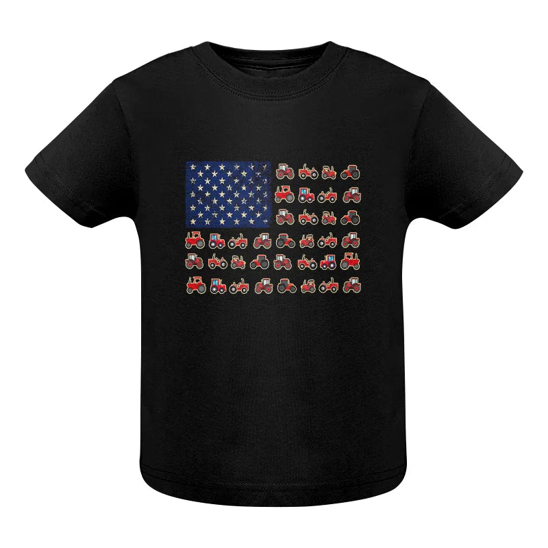 Farming Tractor Vintage Patriotic American Flag - Infant Fine Jersey Tee