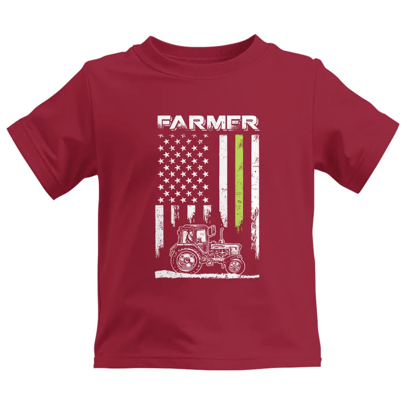 Image of Farmer Tractor Patriotic American Flag - Kids Heavy Cotton™ Tee