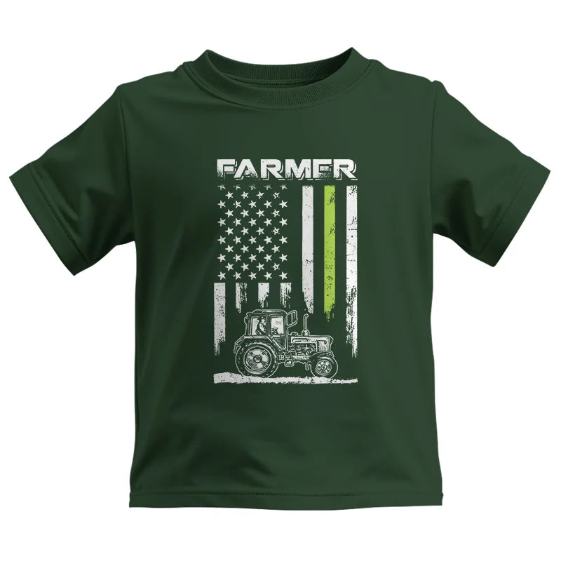 Image of Farmer Tractor Patriotic American Flag - Kids Heavy Cotton™ Tee