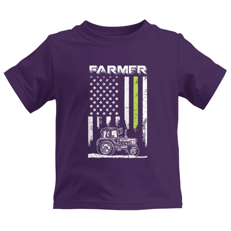 Image of Farmer Tractor Patriotic American Flag - Kids Heavy Cotton™ Tee