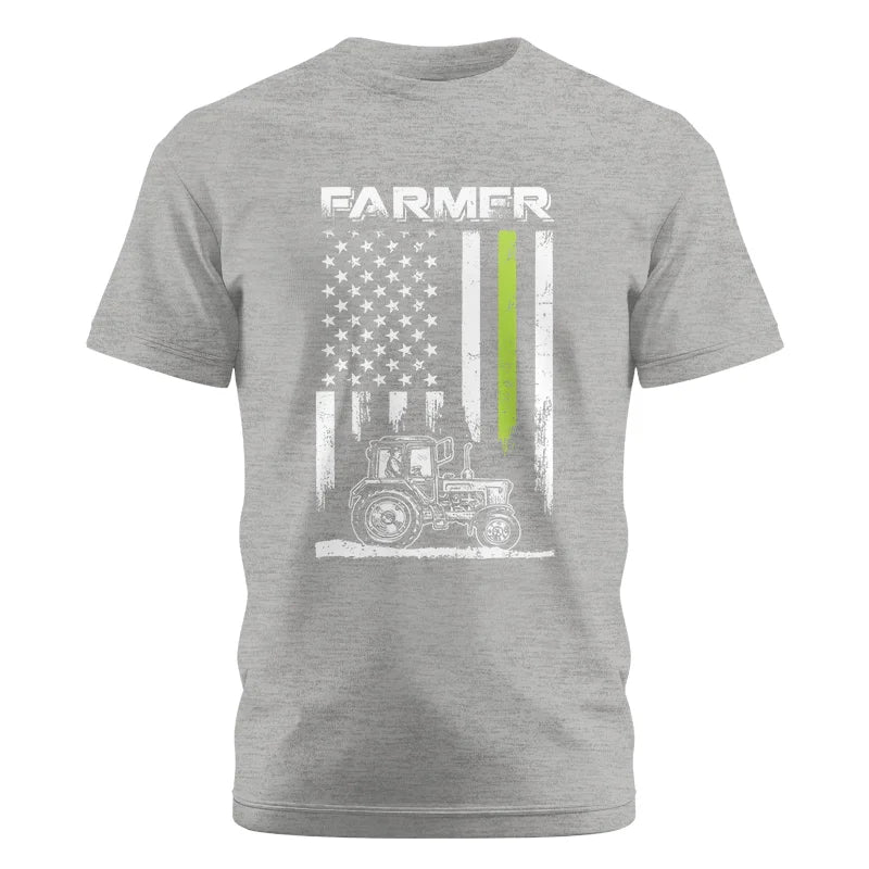 Image of Farmer Tractor Patriotic American Flag - Unisex Cotton Crew Tee