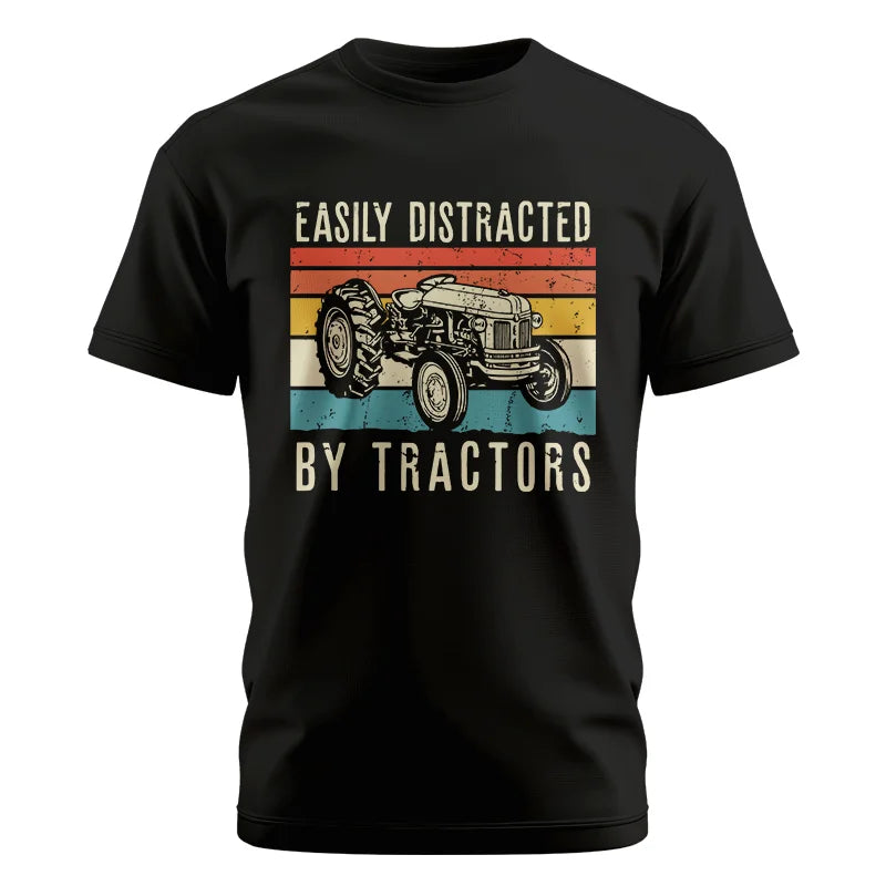 Easily Distracted By Tractors Vintage Design - Unisex Cotton Crew Tee