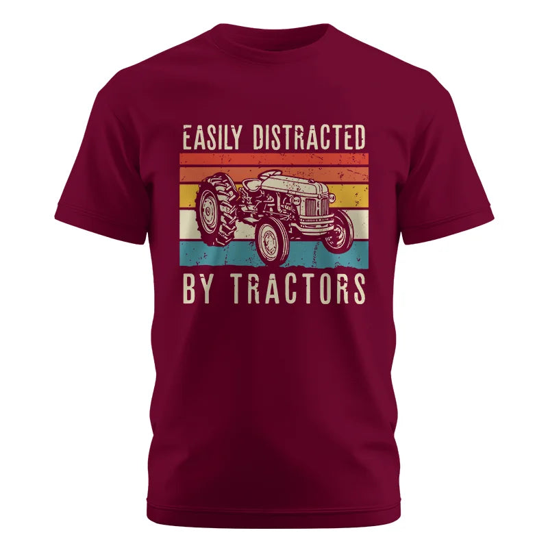 Easily Distracted By Tractors Vintage Design - Unisex Cotton Crew Tee