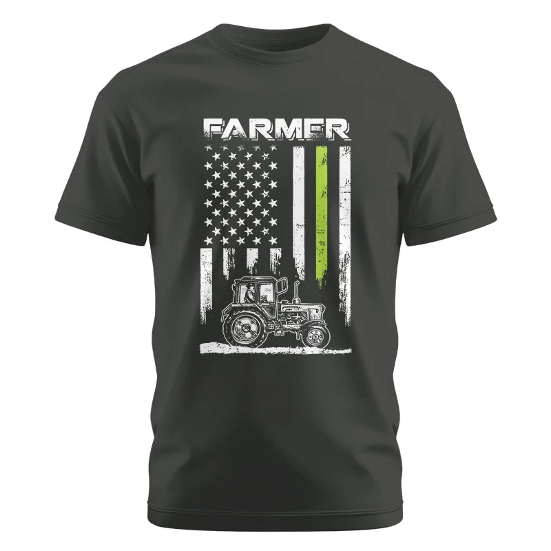 Image of Farmer Tractor Patriotic American Flag - Unisex Cotton Crew Tee