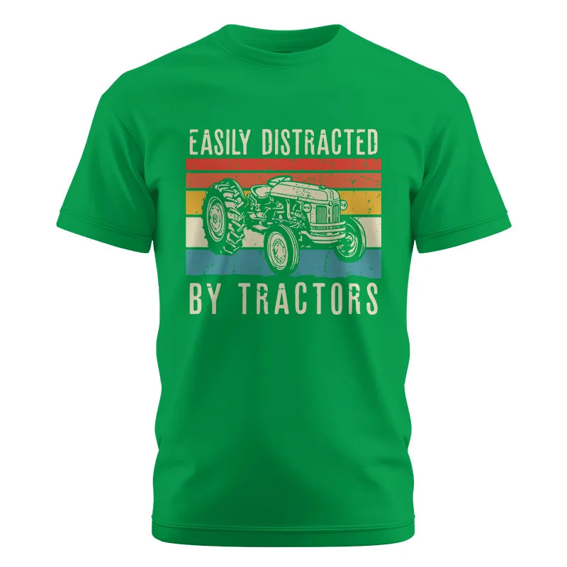 Easily Distracted By Tractors Vintage Design - Unisex Cotton Crew Tee