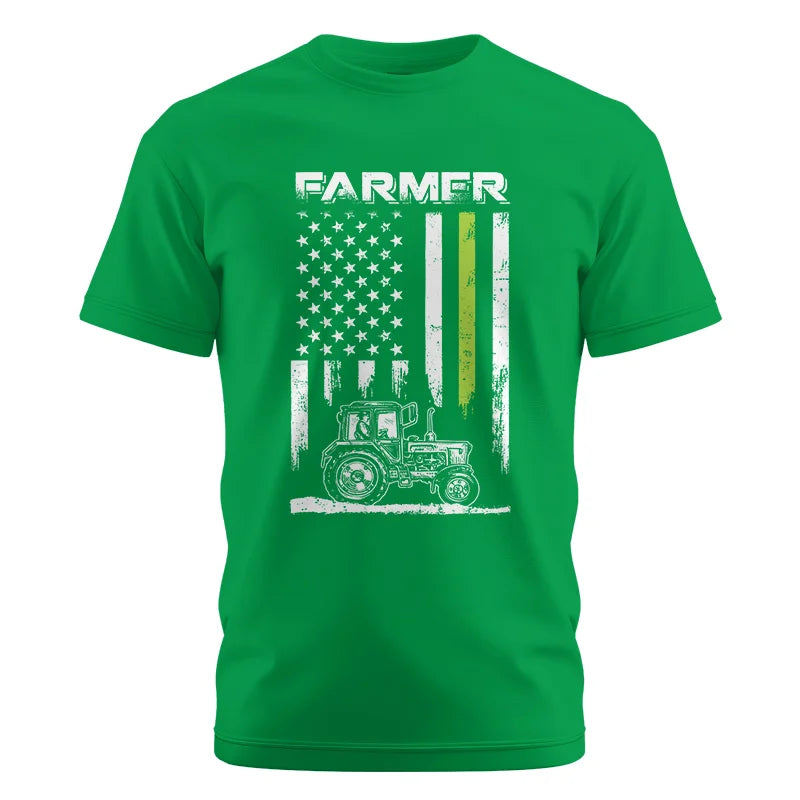 Image of Farmer Tractor Patriotic American Flag - Unisex Cotton Crew Tee