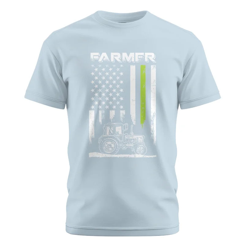 Image of Farmer Tractor Patriotic American Flag - Unisex Cotton Crew Tee