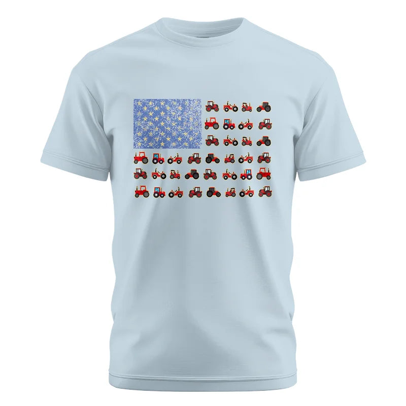 Farming Tractor Vintage Patriotic American Flag - Unisex Cotton Crew Tee