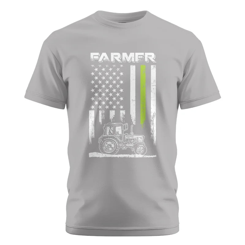 Image of Farmer Tractor Patriotic American Flag - Unisex Cotton Crew Tee