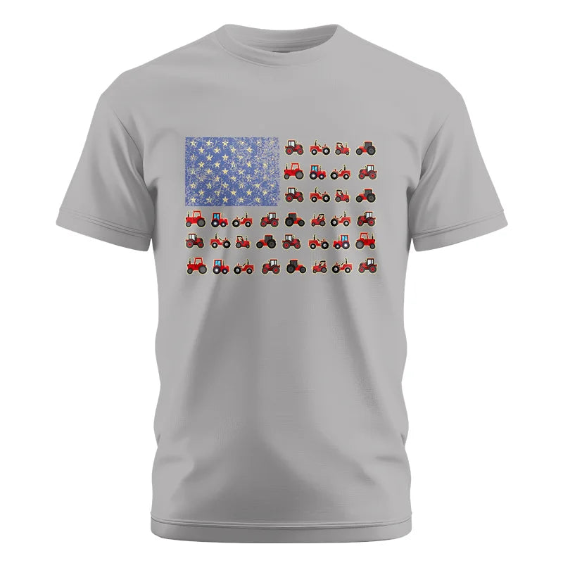 Farming Tractor Vintage Patriotic American Flag - Unisex Cotton Crew Tee