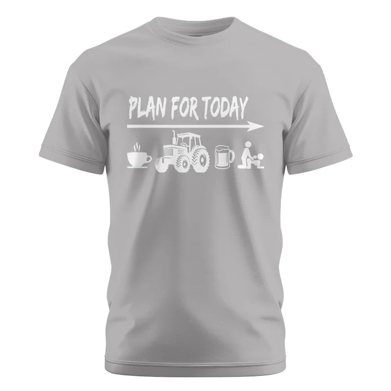 Image of Funny Farmer Plan For Today Coffee Tractor Beer Bed - Unisex Cotton Crew Tee