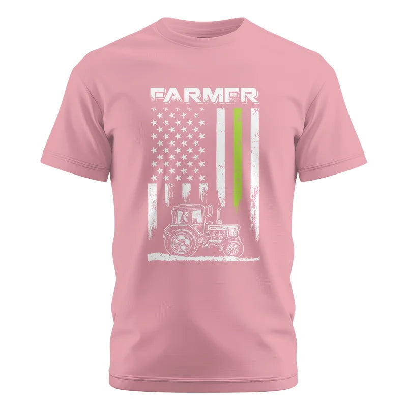 Image of Farmer Tractor Patriotic American Flag - Unisex Cotton Crew Tee