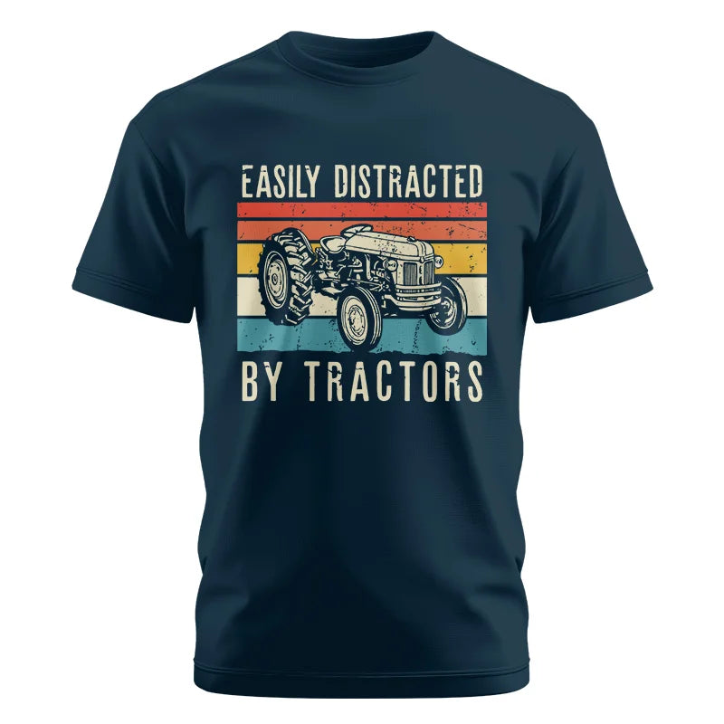 Easily Distracted By Tractors Vintage Design - Unisex Cotton Crew Tee