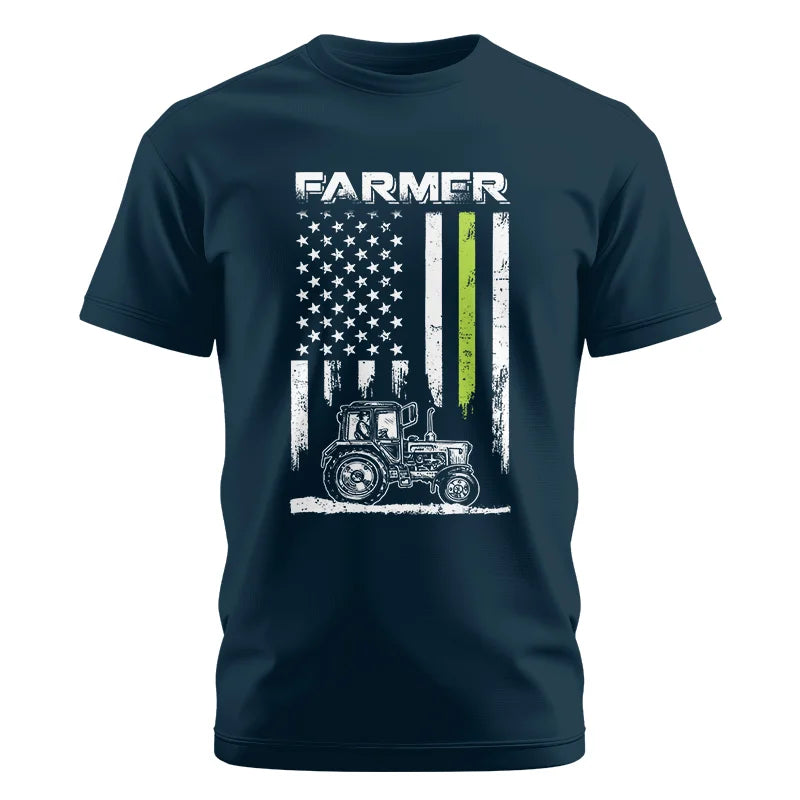 Farmer Tractor Patriotic American Flag - Unisex Cotton Crew Tee