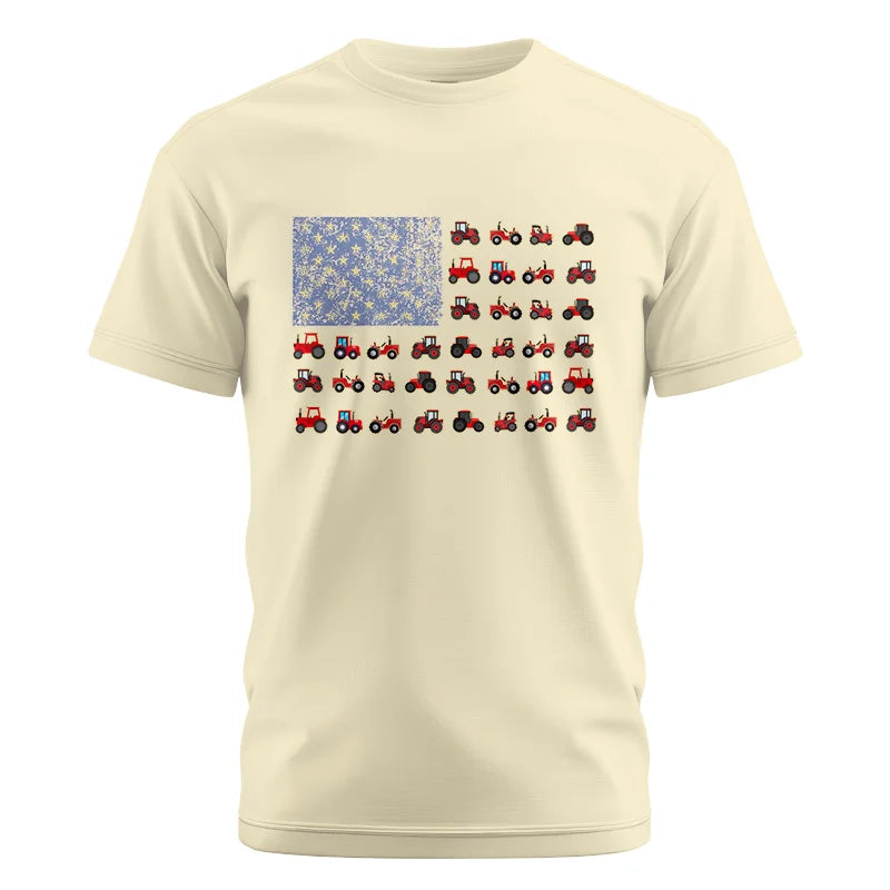 Farming Tractor Vintage Patriotic American Flag - Unisex Cotton Crew Tee