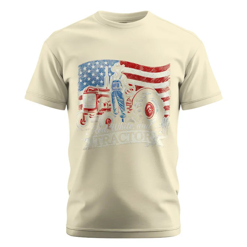 Image of Red White And Tractor - Unisex Cotton Crew Tee