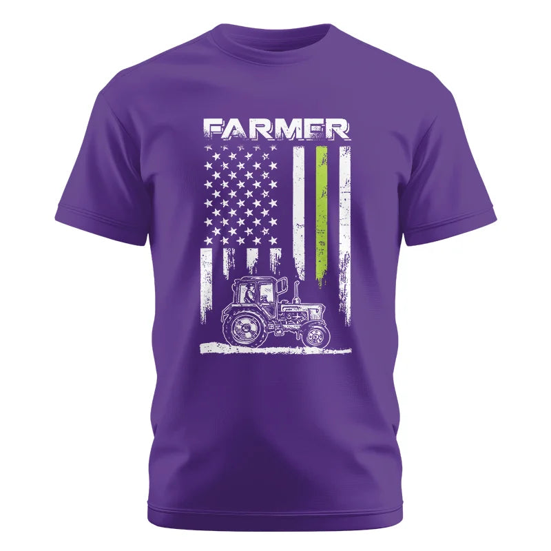 Image of Farmer Tractor Patriotic American Flag - Unisex Cotton Crew Tee