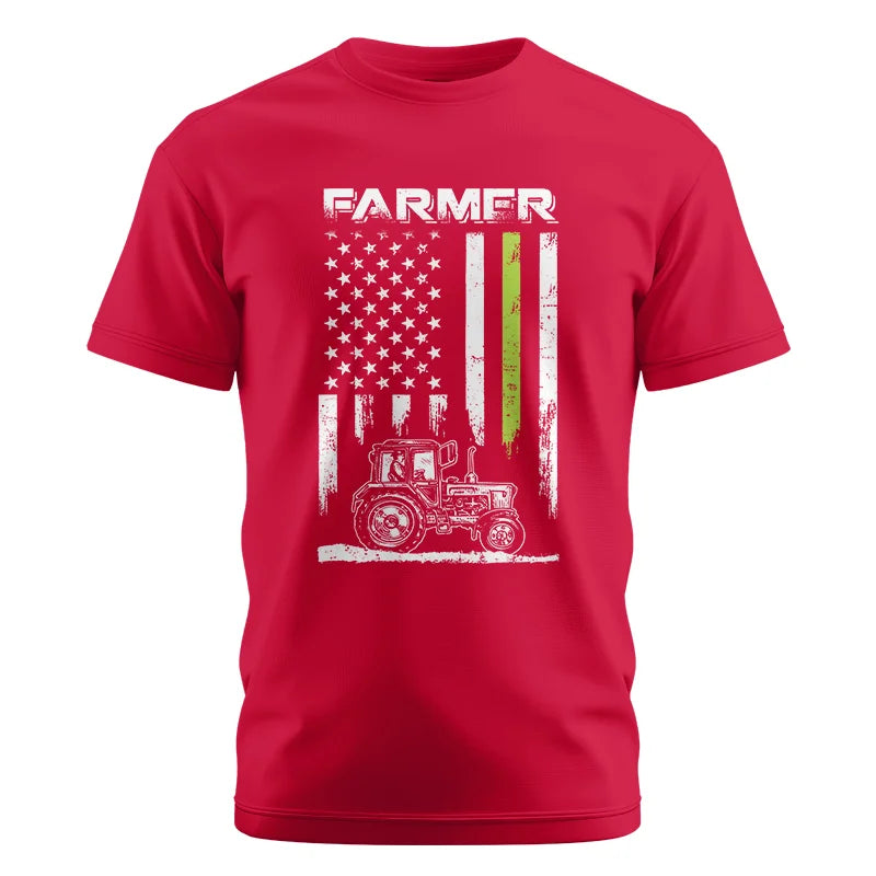 Image of Farmer Tractor Patriotic American Flag - Unisex Cotton Crew Tee