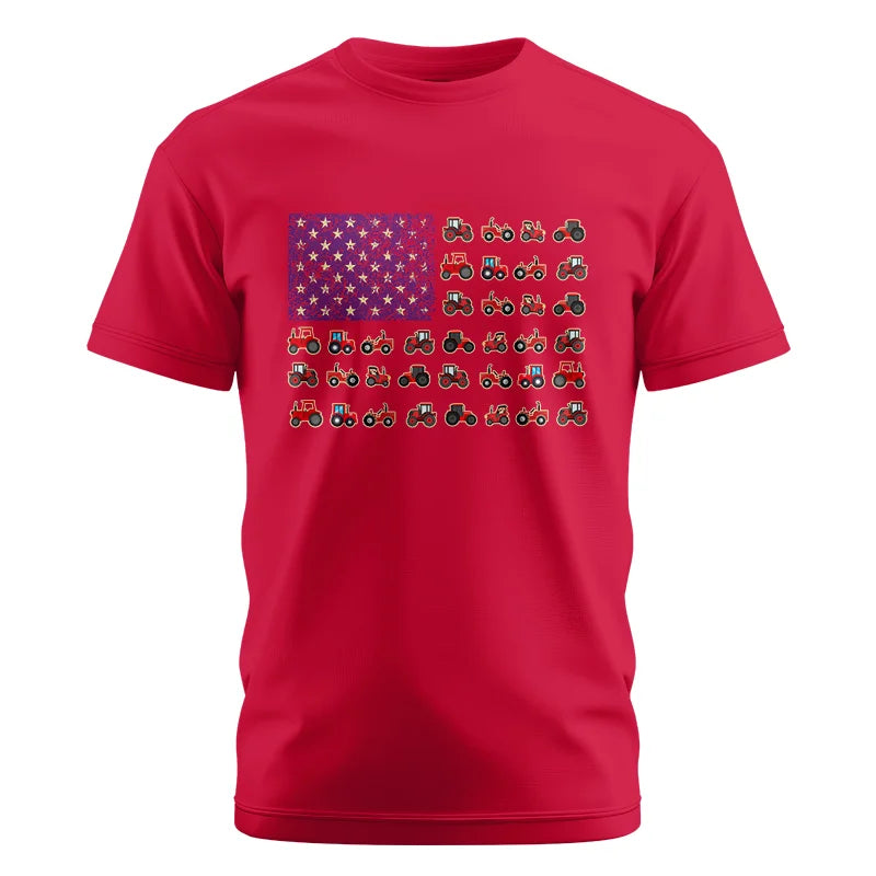 Farming Tractor Vintage Patriotic American Flag - Unisex Cotton Crew Tee