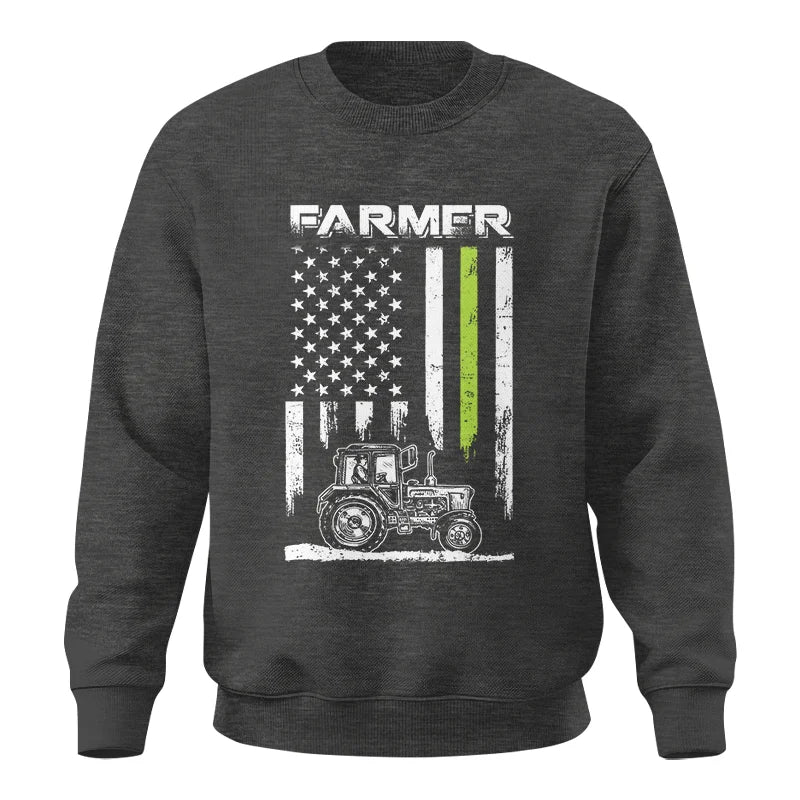 Image of Farmer Tractor Patriotic American Flag - Unisex Crewneck Sweatshirt