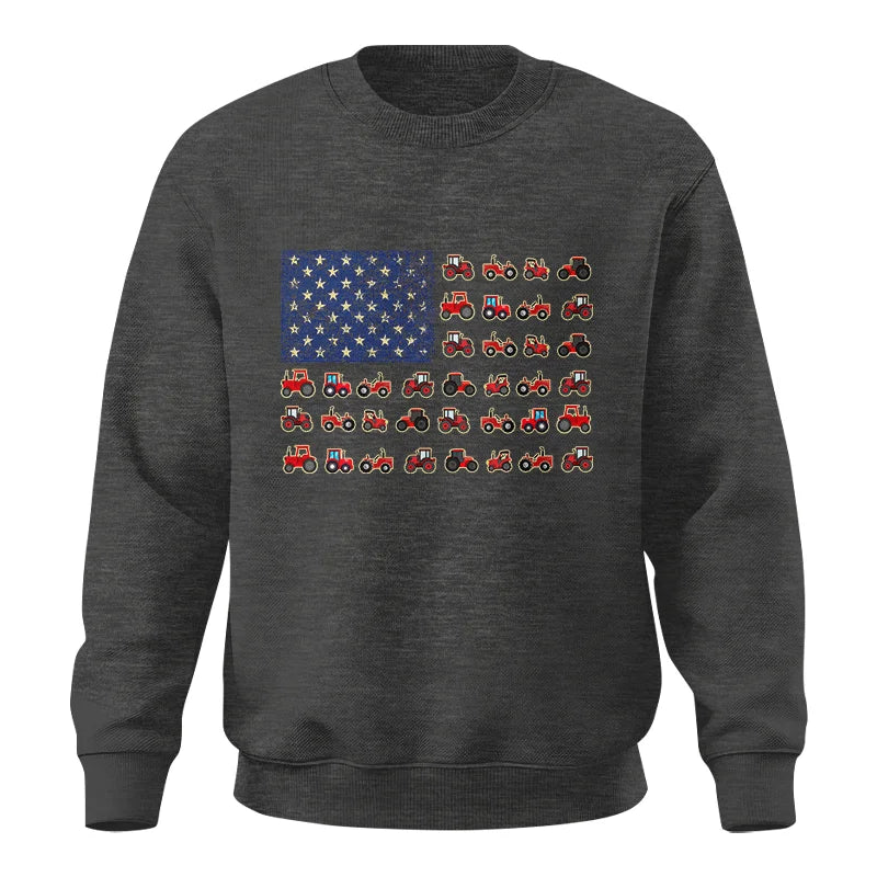 Farming Tractor Vintage Patriotic American Flag - Unisex Crewneck Sweatshirt