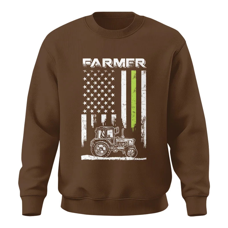 Image of Farmer Tractor Patriotic American Flag - Unisex Crewneck Sweatshirt