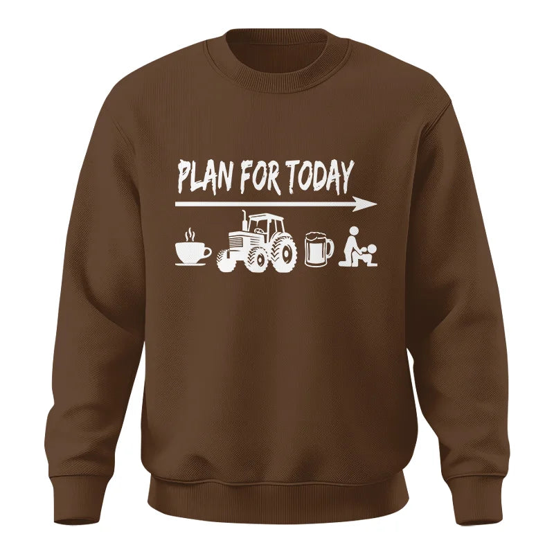 Image of Funny Farmer Plan For Today Coffee Tractor Beer Bed - Unisex Crewneck Sweatshirt