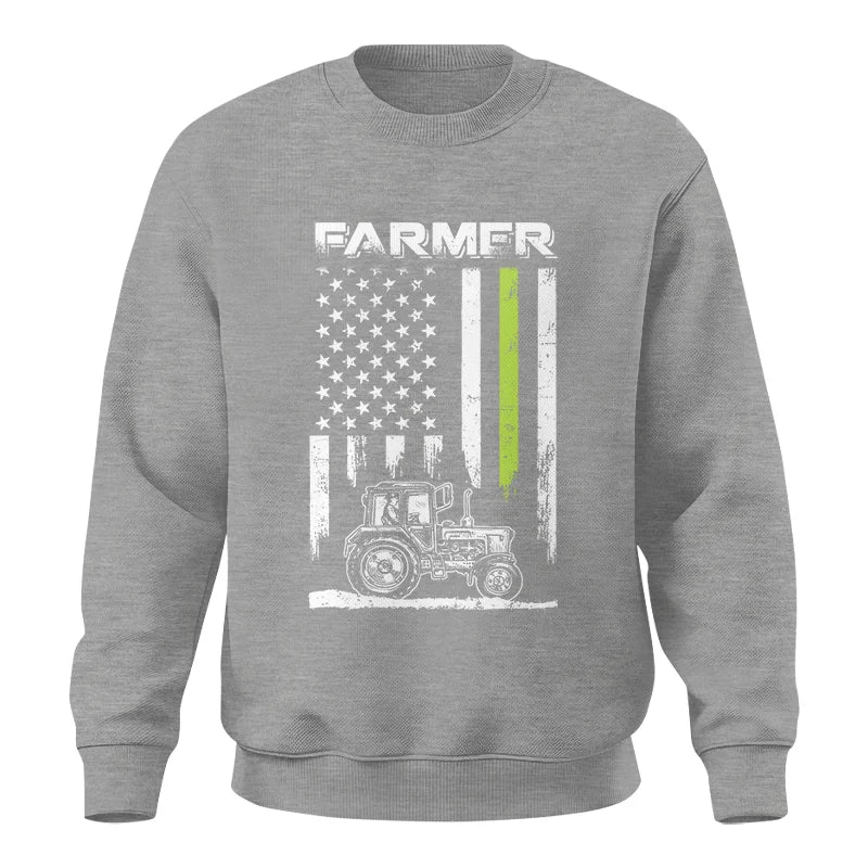 Image of Farmer Tractor Patriotic American Flag - Unisex Crewneck Sweatshirt