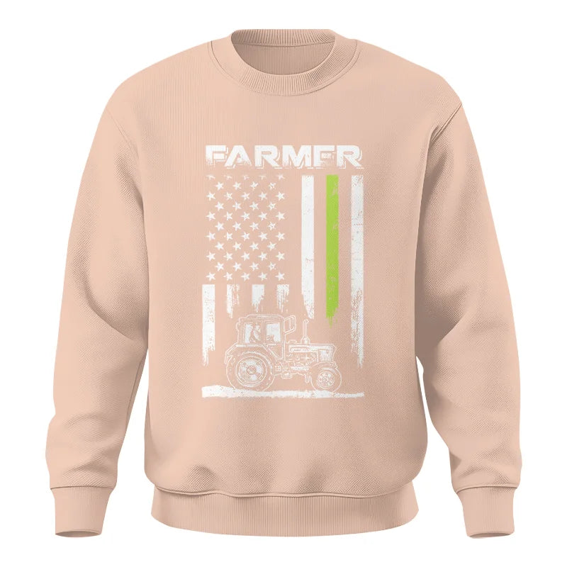 Image of Farmer Tractor Patriotic American Flag - Unisex Crewneck Sweatshirt