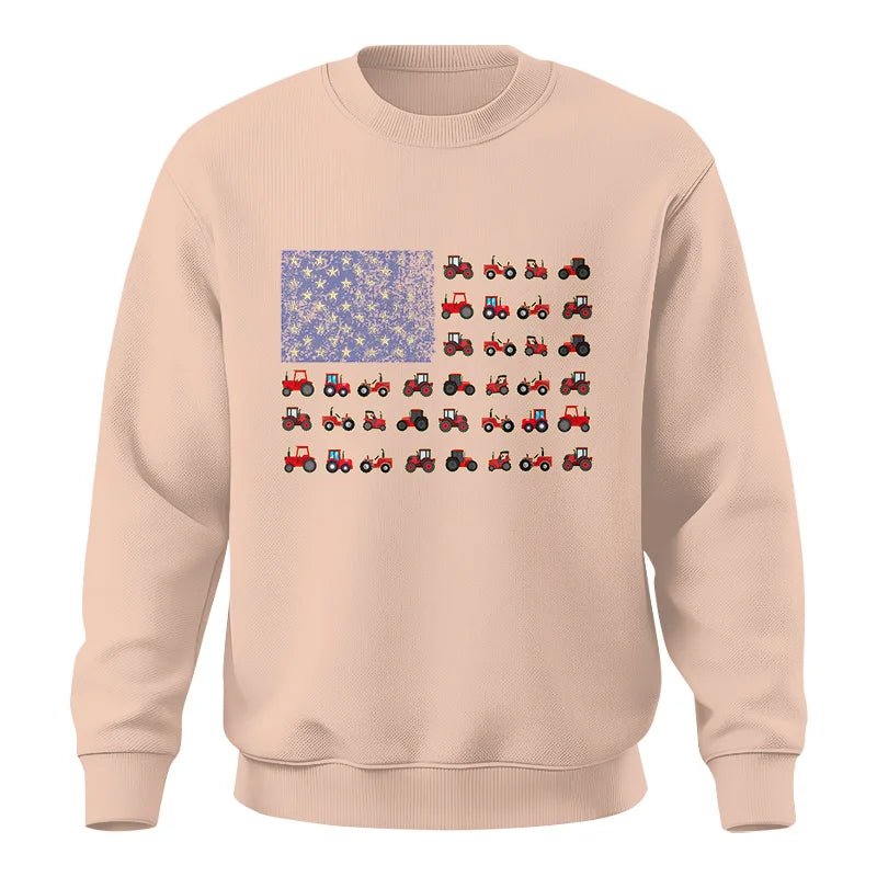 Farming Tractor Vintage Patriotic American Flag - Unisex Crewneck Sweatshirt