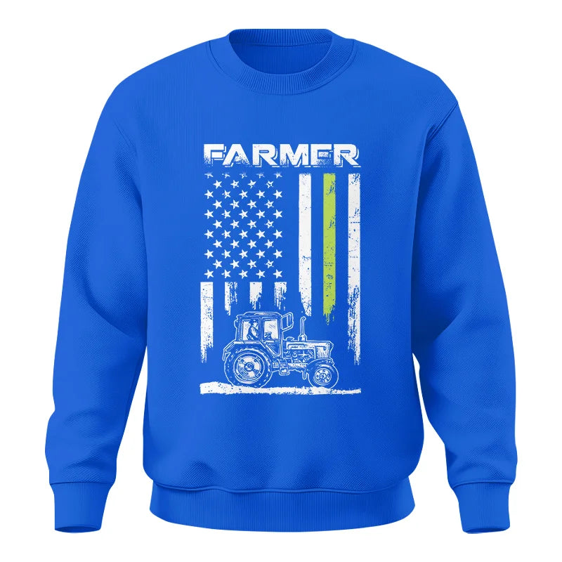 Image of Farmer Tractor Patriotic American Flag - Unisex Crewneck Sweatshirt