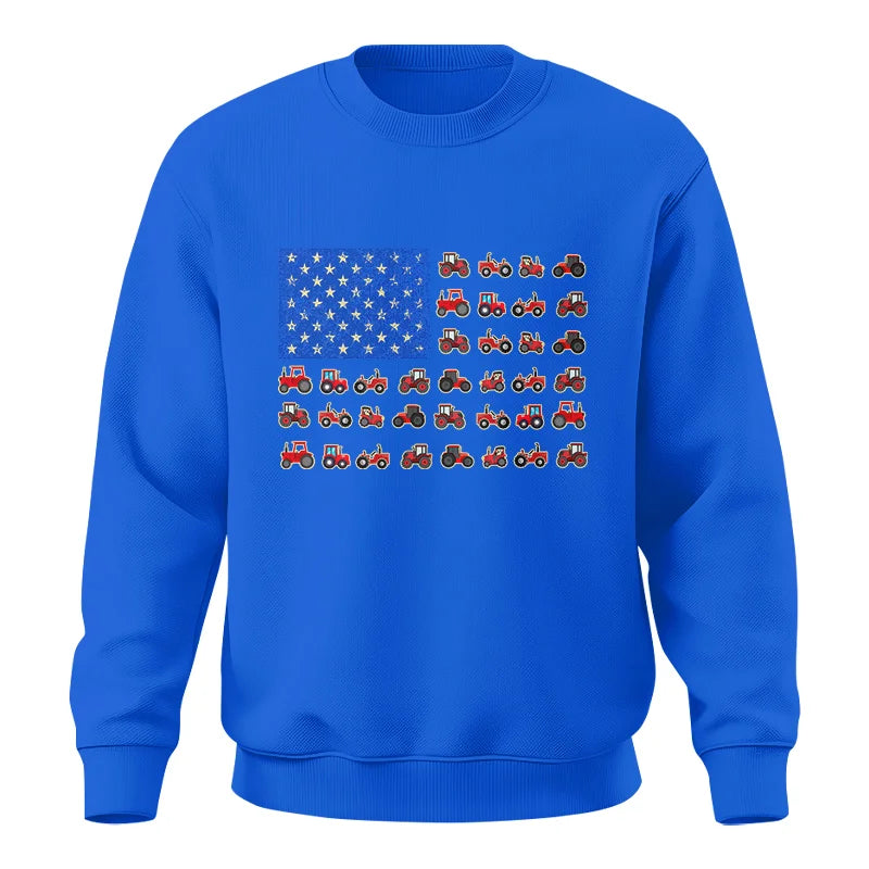 Farming Tractor Vintage Patriotic American Flag - Unisex Crewneck Sweatshirt