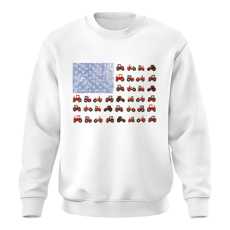 Farming Tractor Vintage Patriotic American Flag - Unisex Crewneck Sweatshirt