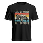 Easily Distracted By Tractors Vintage Design - Unisex Heavy Cotton Tee