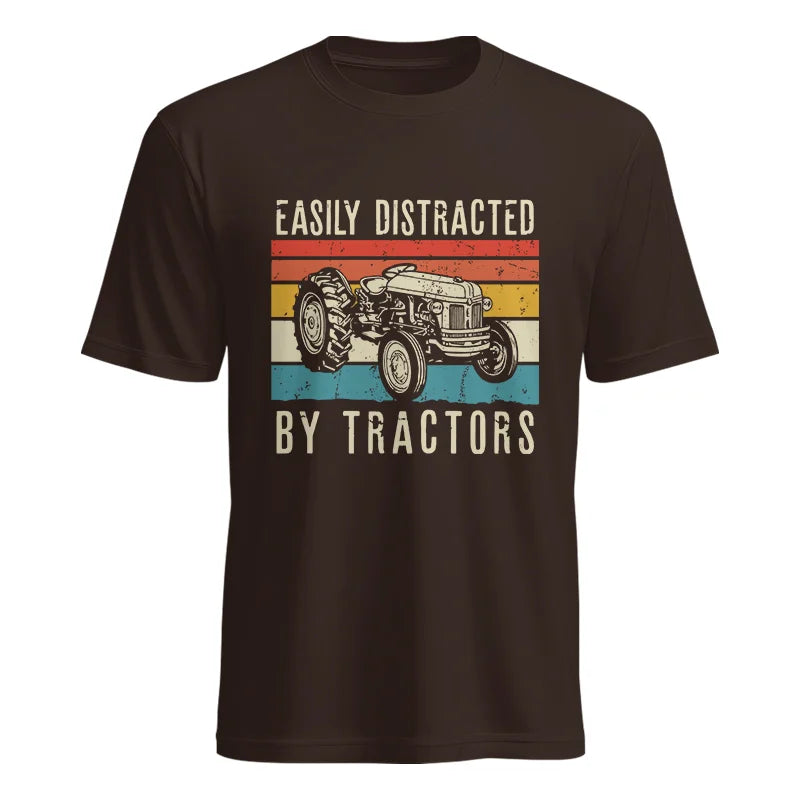 Easily Distracted By Tractors Vintage Design - Unisex Heavy Cotton Tee