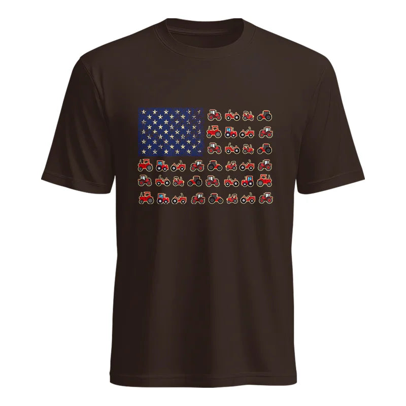 Farming Tractor Vintage Patriotic American Flag - Unisex Heavy Cotton Tee