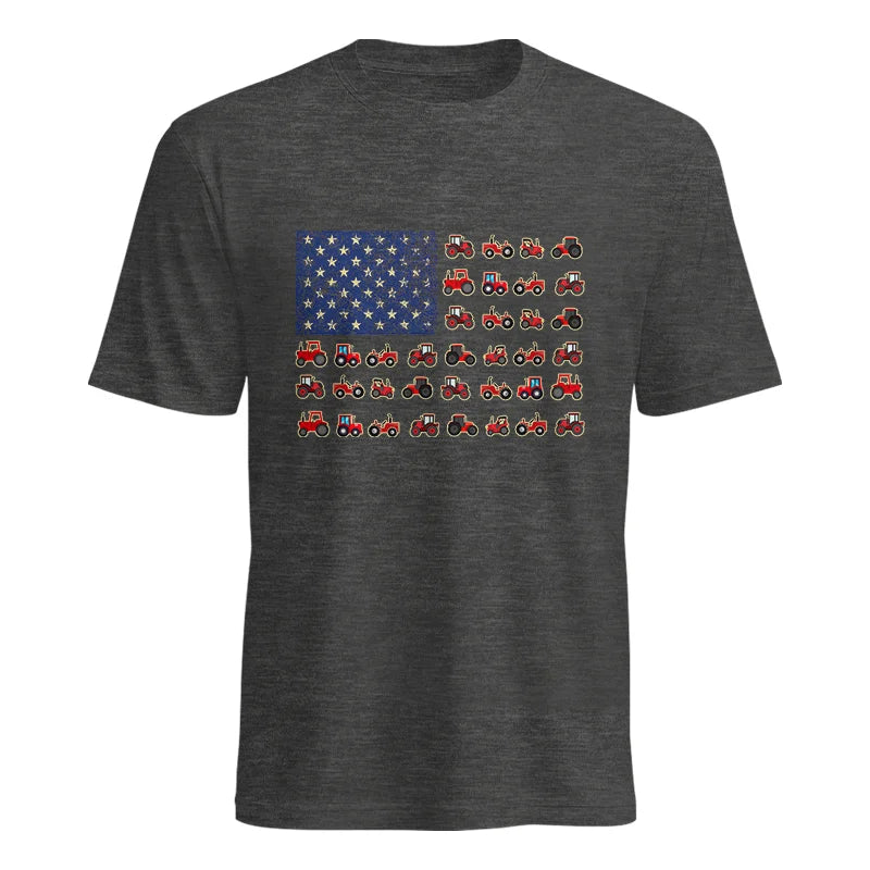 Farming Tractor Vintage Patriotic American Flag - Unisex Heavy Cotton Tee