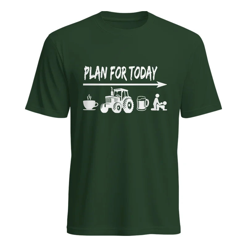 Image of Funny Farmer Plan For Today Coffee Tractor Beer Bed - Unisex Heavy Cotton Tee