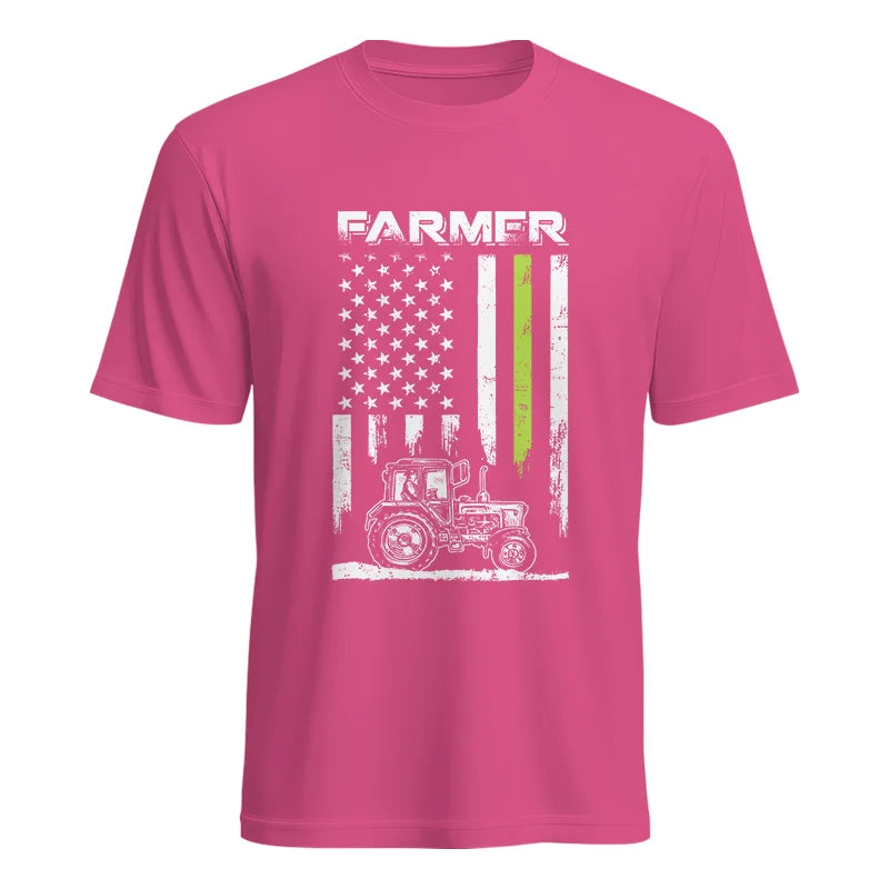 Image of Farmer Tractor Patriotic American Flag - Unisex Heavy Cotton Tee