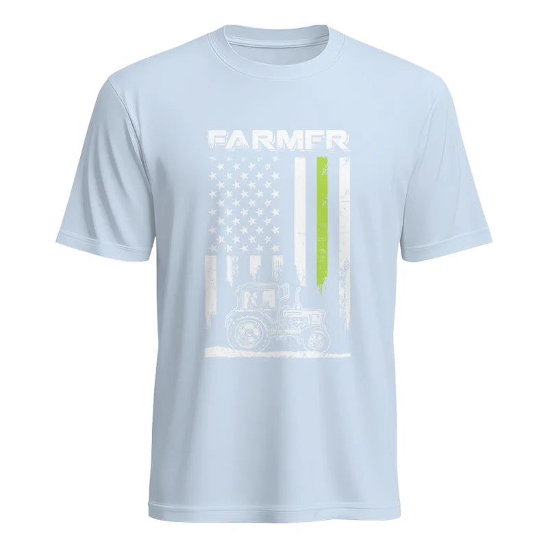 Image of Farmer Tractor Patriotic American Flag - Unisex Heavy Cotton Tee