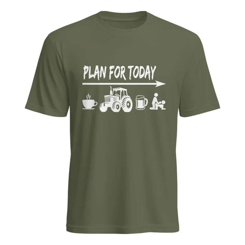 Image of Funny Farmer Plan For Today Coffee Tractor Beer Bed - Unisex Heavy Cotton Tee