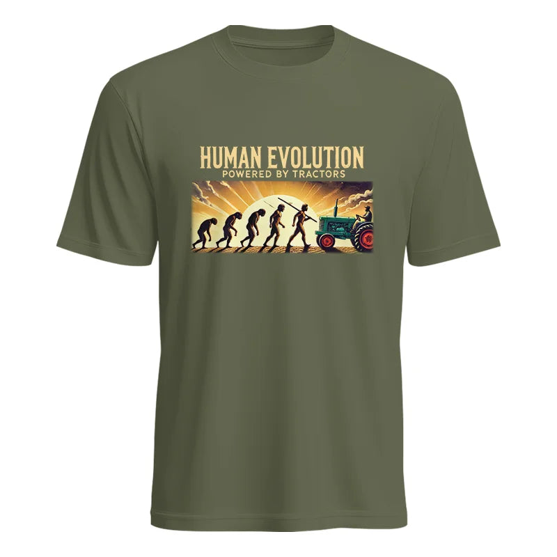 Human Evolution Powered By Tractors - Unisex Heavy Cotton Tee