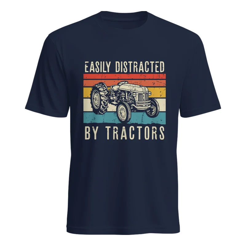 Easily Distracted By Tractors Vintage Design - Unisex Heavy Cotton Tee