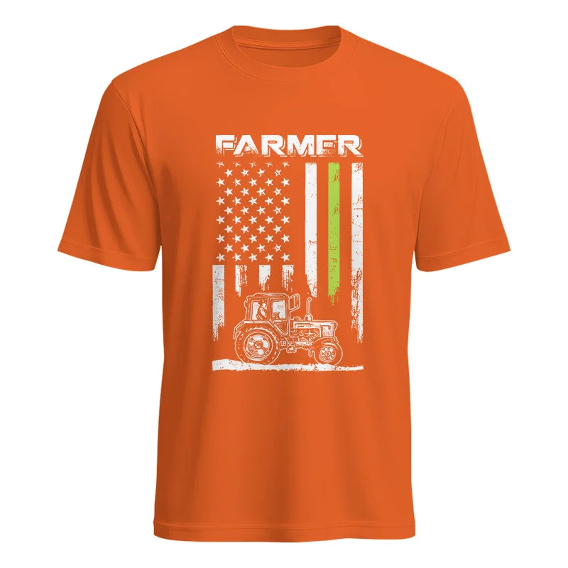 Farmer Tractor Patriotic American Flag - Unisex Heavy Cotton Tee