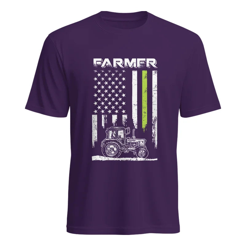 Image of Farmer Tractor Patriotic American Flag - Unisex Heavy Cotton Tee