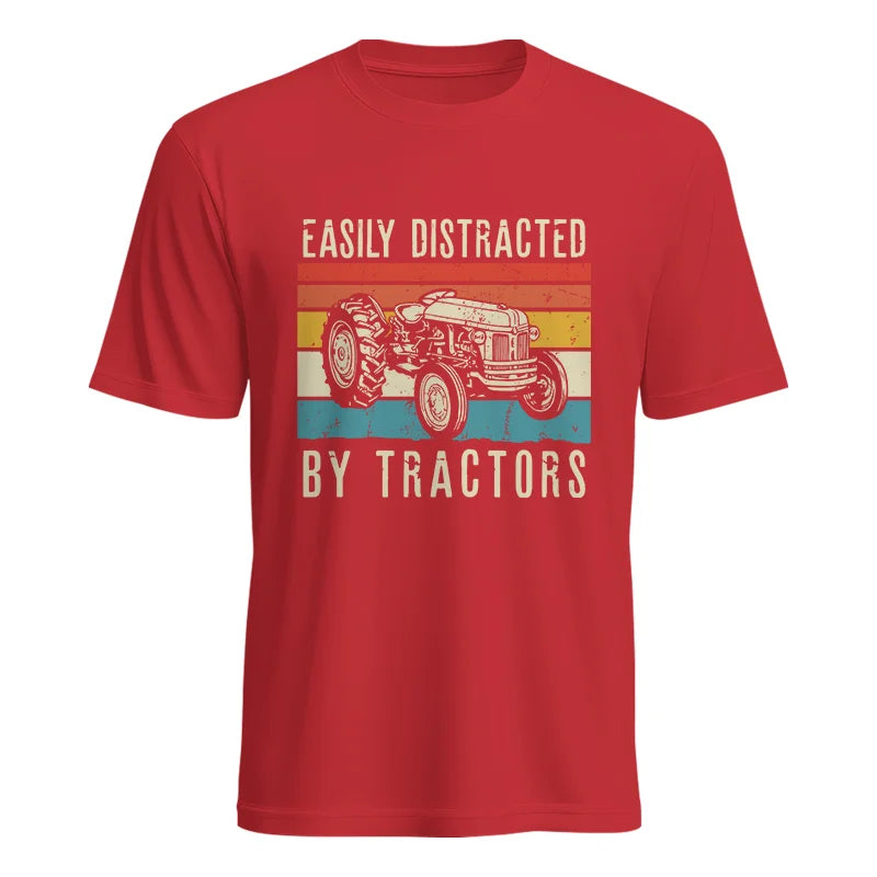 Easily Distracted By Tractors Vintage Design - Unisex Heavy Cotton Tee