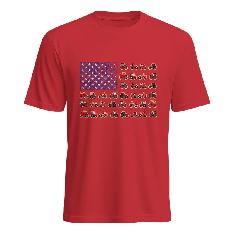 Farming Tractor Vintage Patriotic American Flag - Unisex Heavy Cotton Tee