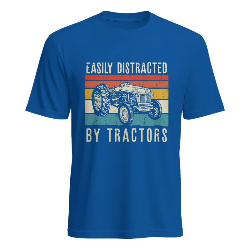 Easily Distracted By Tractors Vintage Design - Unisex Heavy Cotton Tee