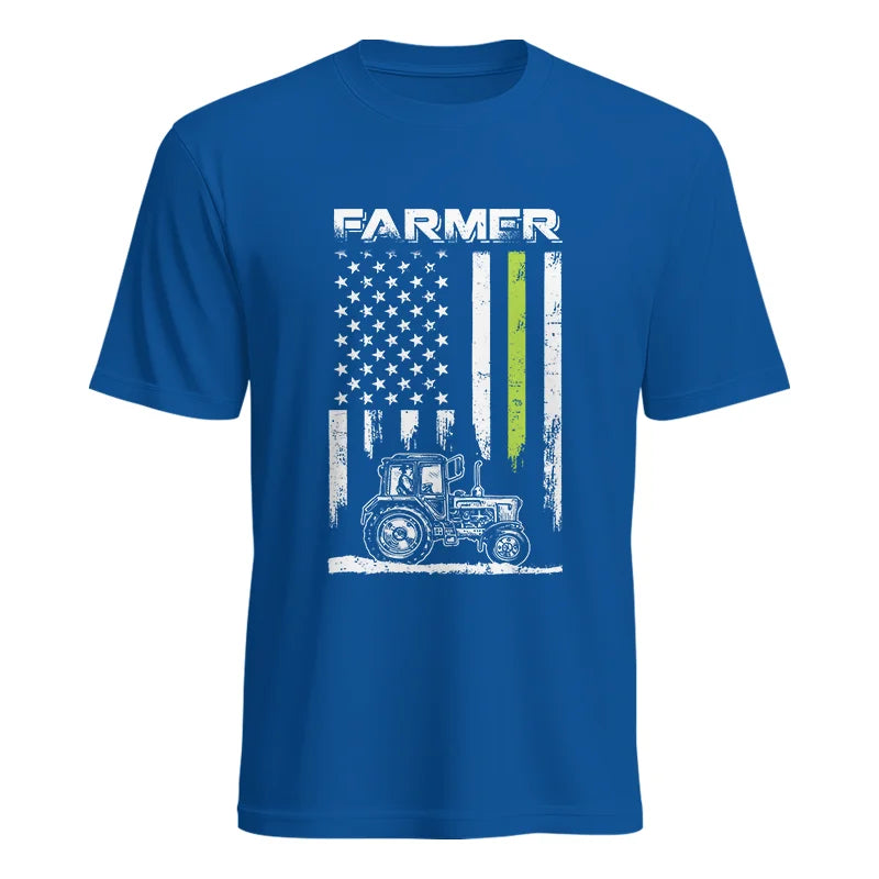 Image of Farmer Tractor Patriotic American Flag - Unisex Heavy Cotton Tee